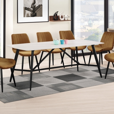 Boden-聖巴6尺工業風白色岩板餐桌/工作桌/長桌/會議桌-180x90x75cm
