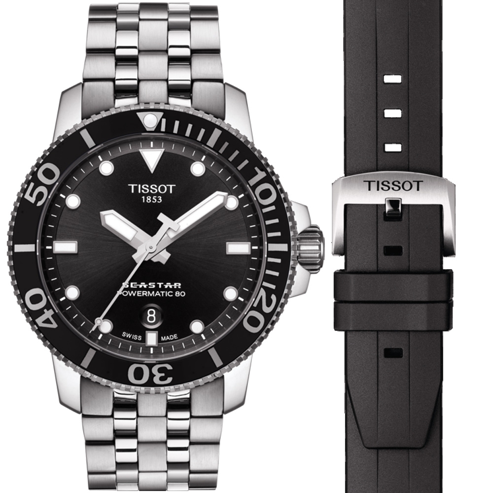 TISSOT 天梭 官方授權SEASTAR 陶瓷框海星潛水機械錶(T1204071105100)43mm