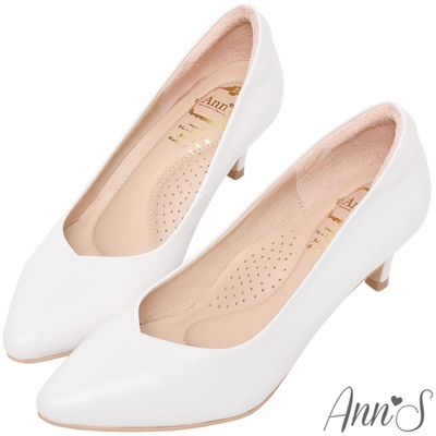 Ann’S舒適療癒系低跟版-V型美腿綿羊皮尖頭跟鞋5.5cm-白(版型偏小)