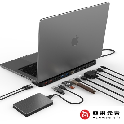 亞果元素 ADAM CASA Hub Pro Max USB-C Gen2 13合一多功能高速集線器 黑