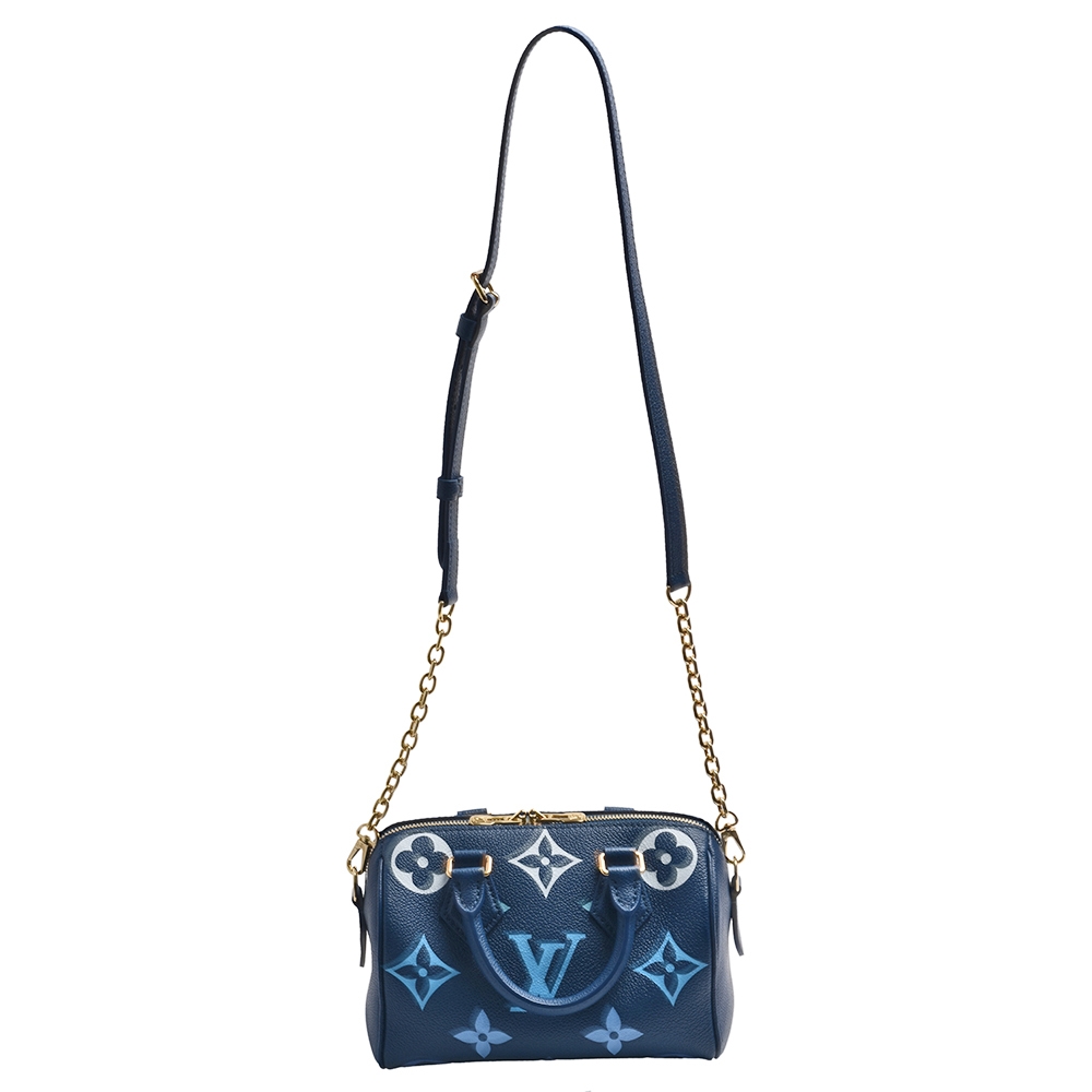 Auth Louis Vuitton Monogram Empreinte Speedy Bandouliere 20 M46517 Handbag  Blue