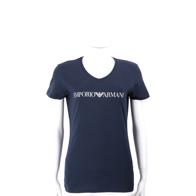 Emporio Armani GA老鷹標誌深藍V領棉質TEE T恤(女款)