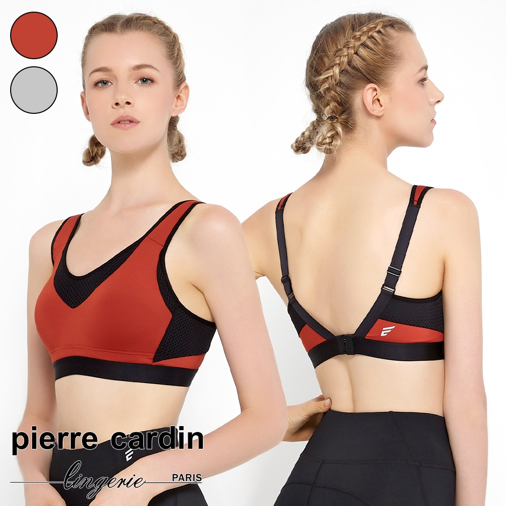 【pierre cardin 皮爾卡登女性內衣】撞色透氣減壓露背運動內衣-灰