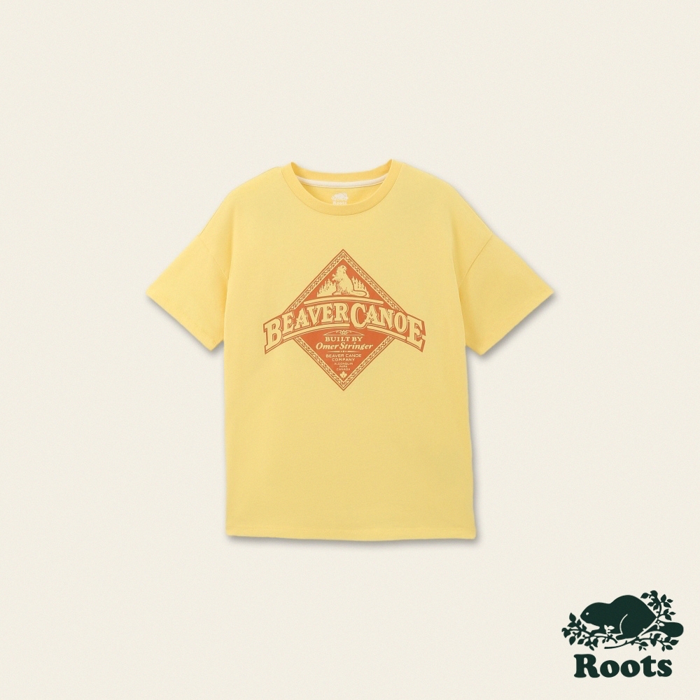 Roots女裝-海狸獨木舟系列 經典有機棉短袖T恤-黃色