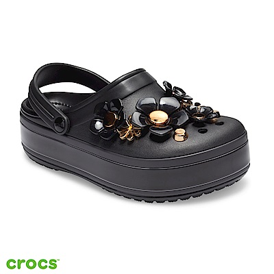 Crocs 卡駱馳 (中性鞋) 金屬花朵厚底卡駱班 205700-001