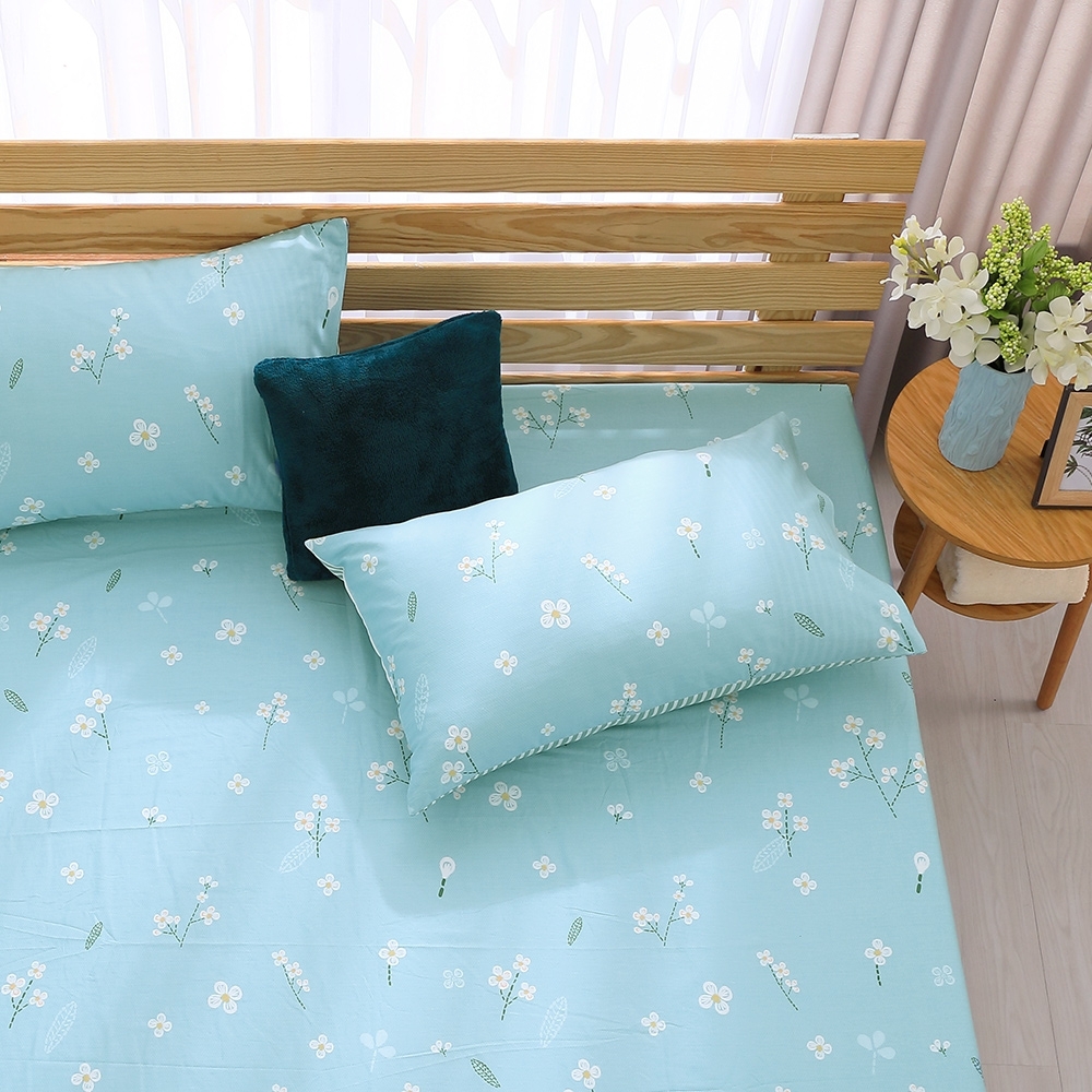 鴻宇 100%精梳棉 綠茶花香 雙人加大床包枕套三件組