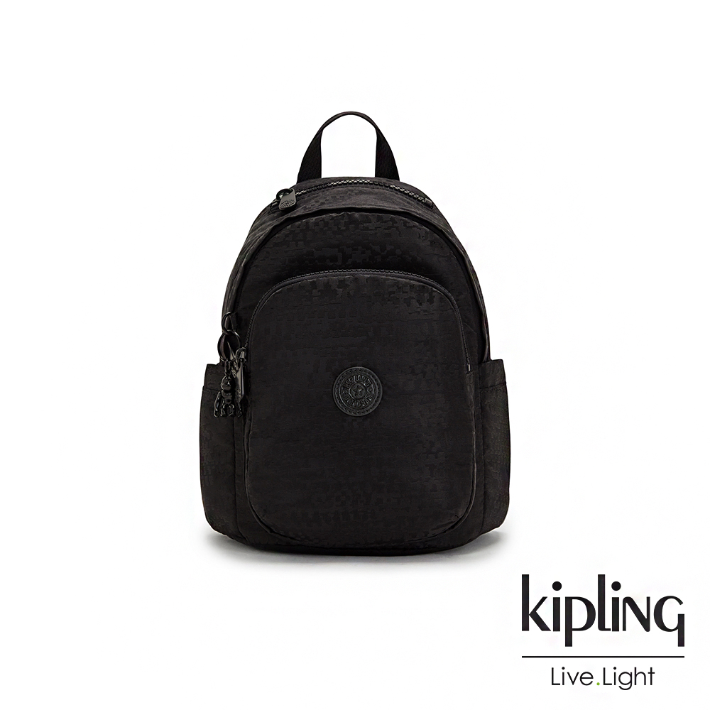 Kipling 個性都市黑拉鍊式小巧收納後背包-DELIA MINI