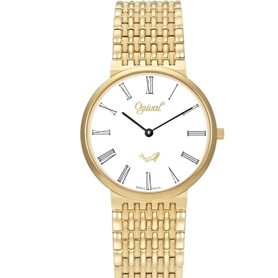 Ogival 愛其華 公司貨 雙色白面金色 石英腕錶-女錶(385-021M)34mm