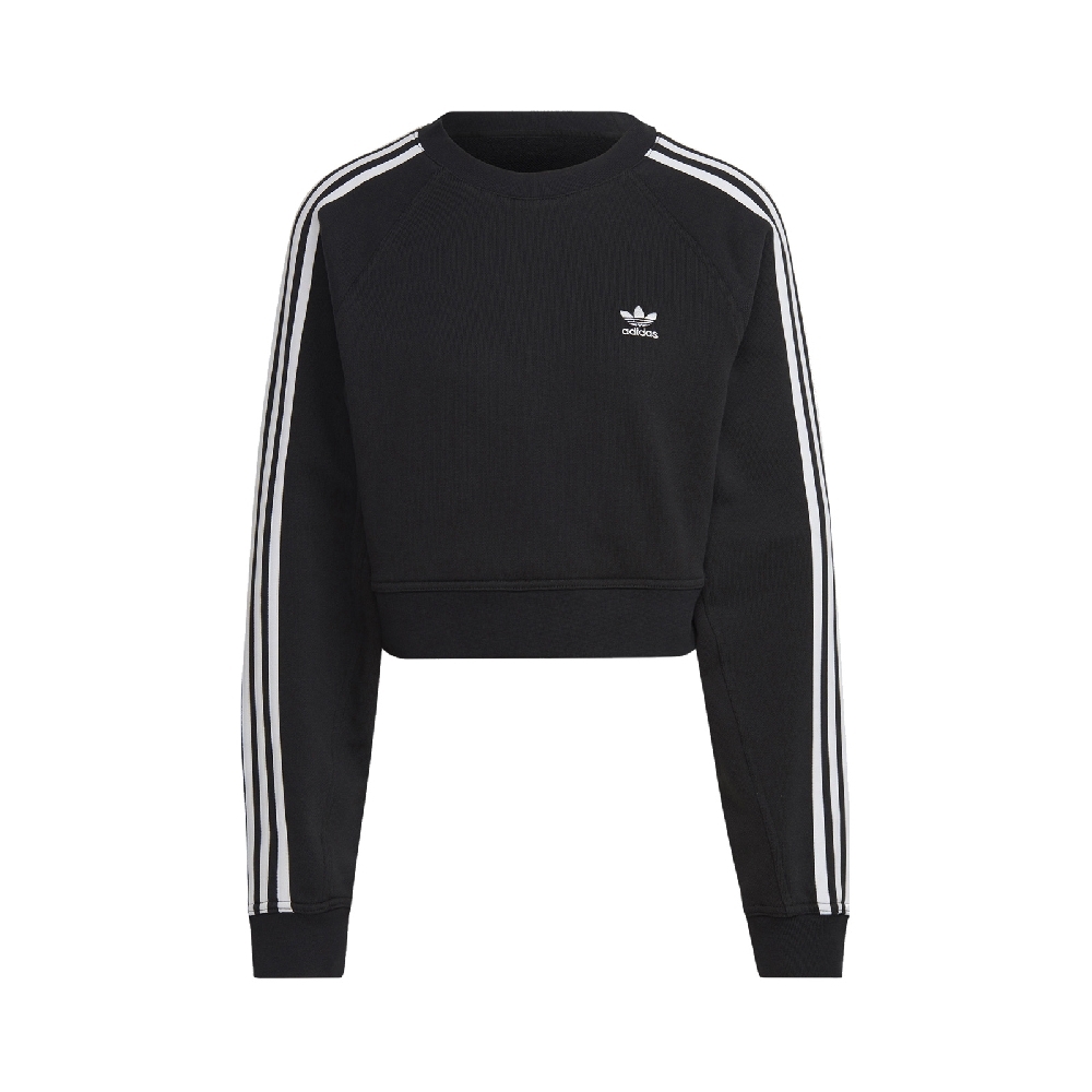 adidas 大學T Cropped Sweatshirts 女款 愛迪達 三葉草 短版 肘部補丁 穿搭 黑 白 H43924