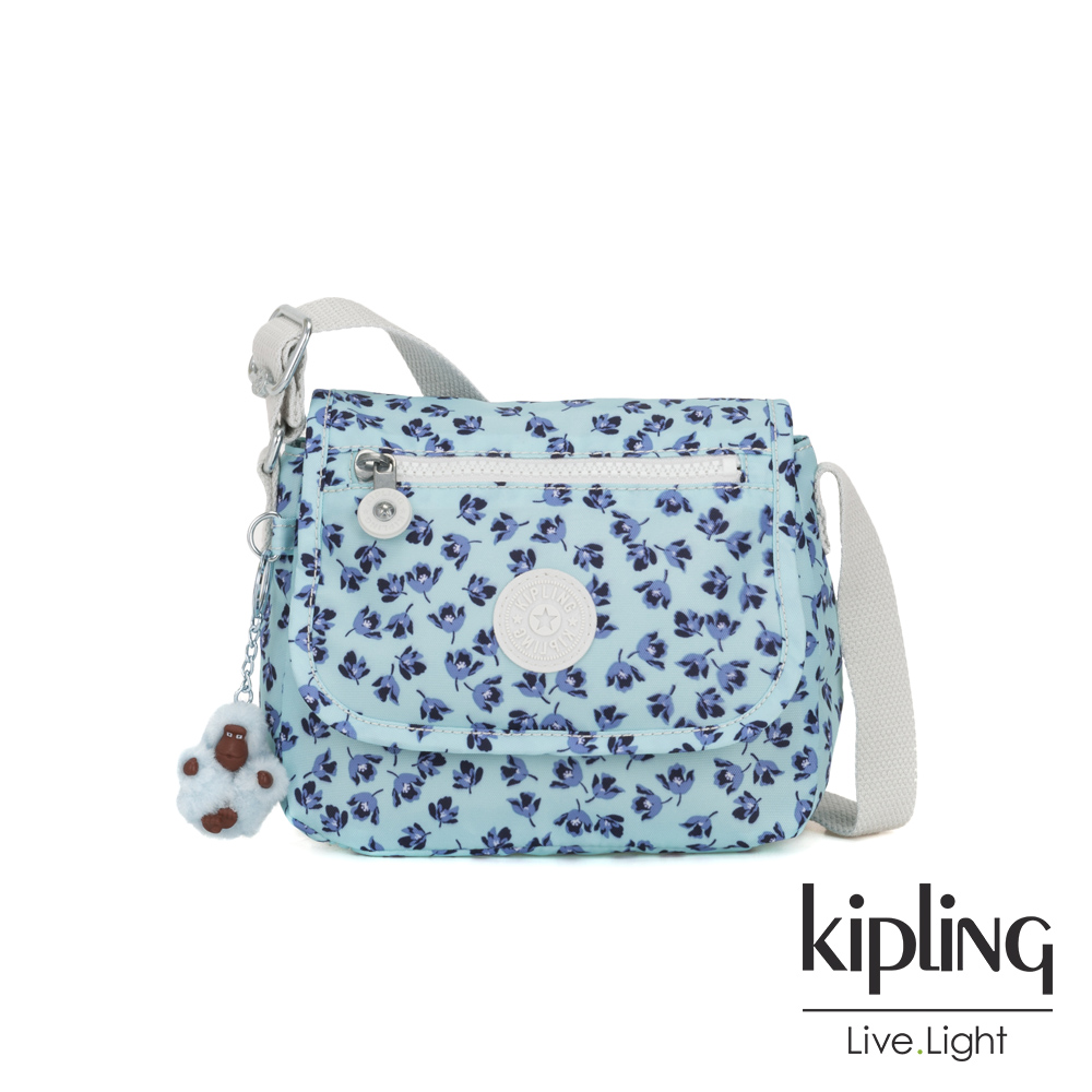 Kipling 典雅淡藍小花掀蓋側背小包-SABIAN