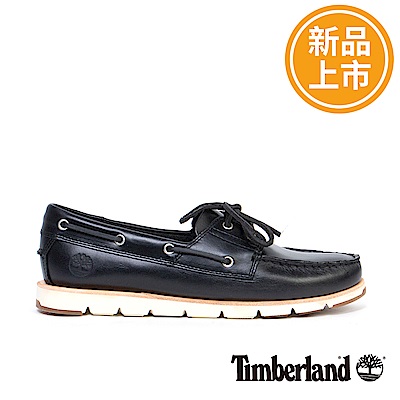 Timberland 女款黑色皮革CAMDEN FALLS帆船鞋