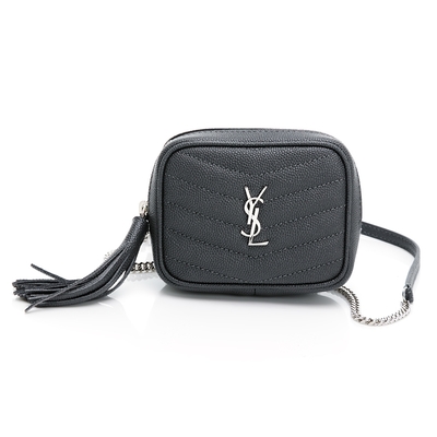 【YSL 聖羅蘭】SAINT LAURENT 魚子醬山形紋迷你鍊帶斜背包 (灰銀)