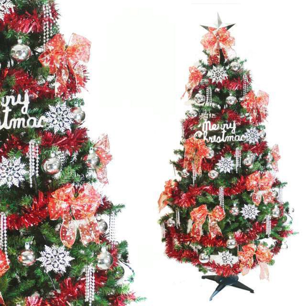 摩達客 超級幸福12尺(360cm)一般型裝飾綠色聖誕樹 (+銀雪花紅系配件)(不含燈)本島免運費