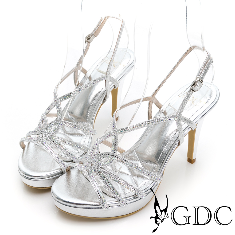 GDC-派對女王水鑽簍空編織高跟水台涼鞋-銀色