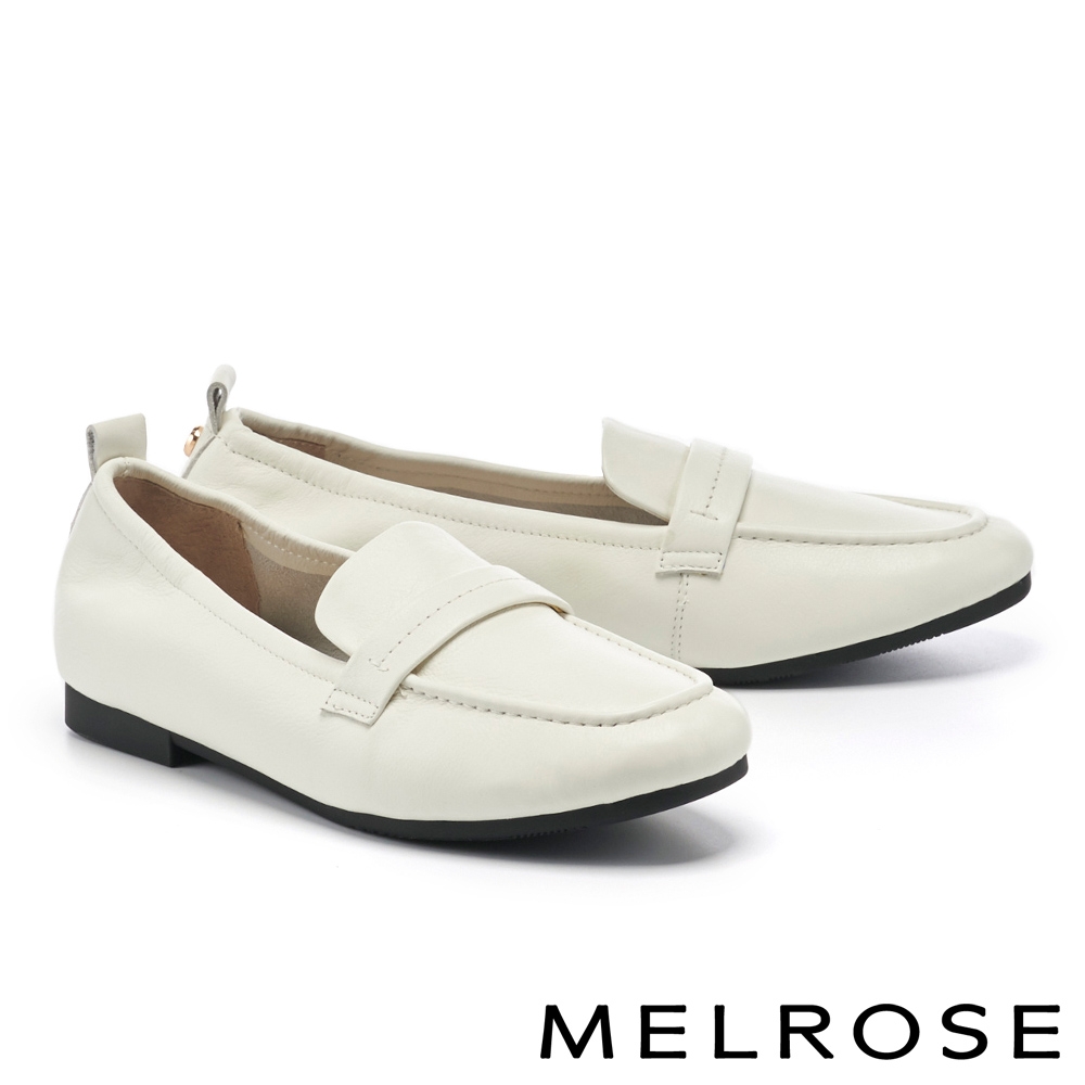 低跟鞋 MELROSE 極簡質感純色牛皮樂福低跟鞋－白 product image 1