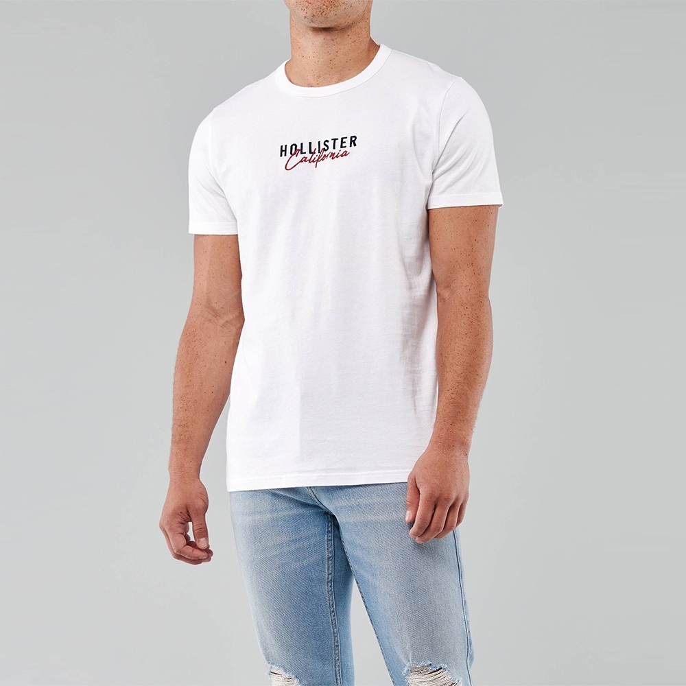 海鷗 Hollister 經典刺繡文字短袖圖案T恤-白色