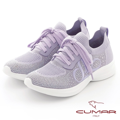 【CUMAR】鑽飾飛織布彈力輕量化休閒鞋-紫色