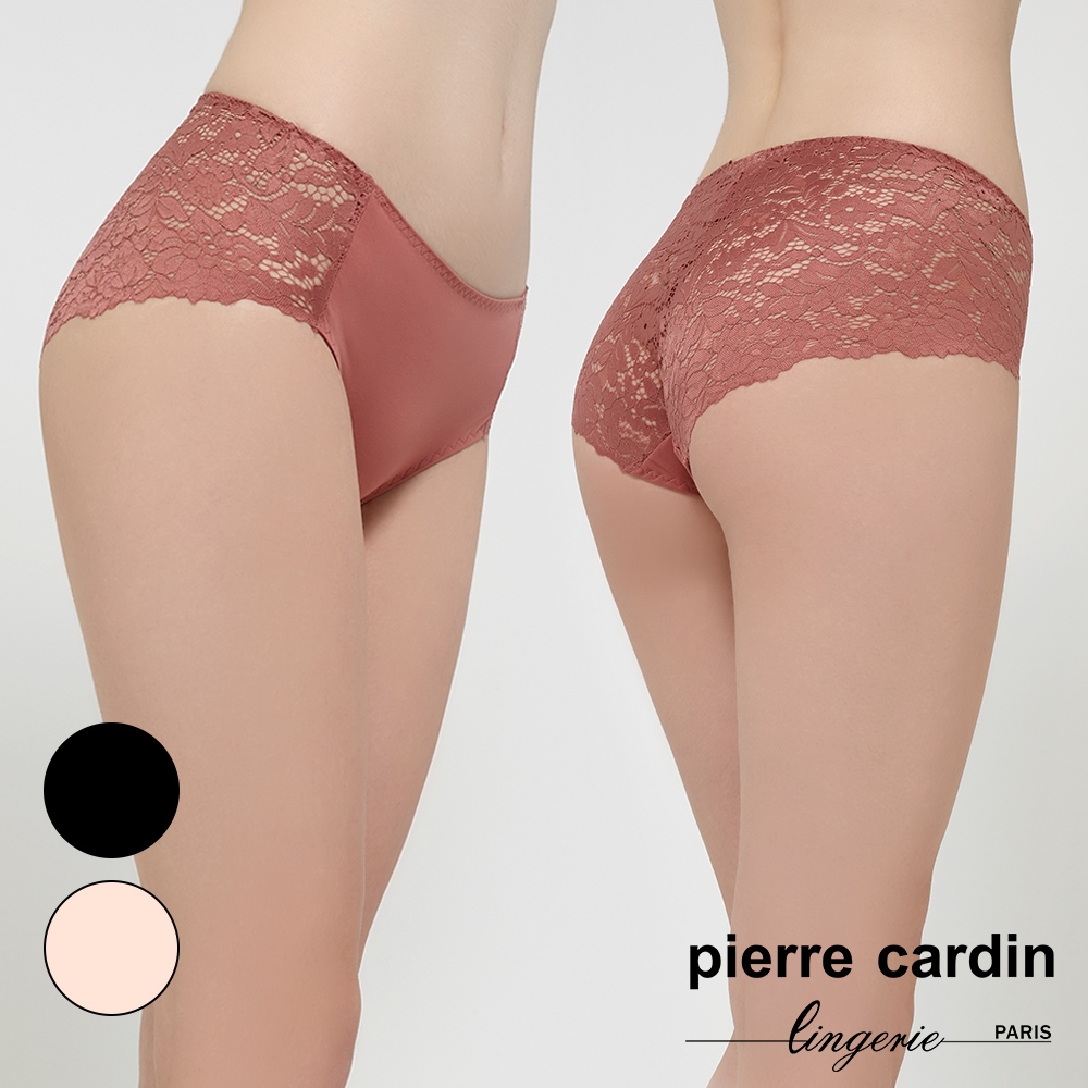 【pierre cardin 皮爾卡登女性內衣】花影蕾絲美臀平口褲-黑