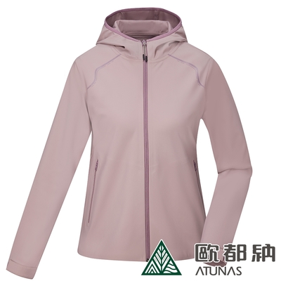 【ATUNAS 歐都納】女款SOFTSHELL防潑水輕暖連帽外套A1GA2326W霧粉/內層磨毛/防風透氣/休閒旅遊/大尺碼