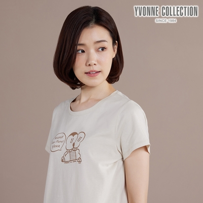 YVONNE 以旺傢飾 企鵝莎莉網印短袖上衣-奶霜杏（LINE FRIENDS）