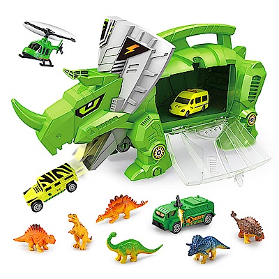 恐龍世界 恐龍收納車 內附6種恐龍與4台小車 9917