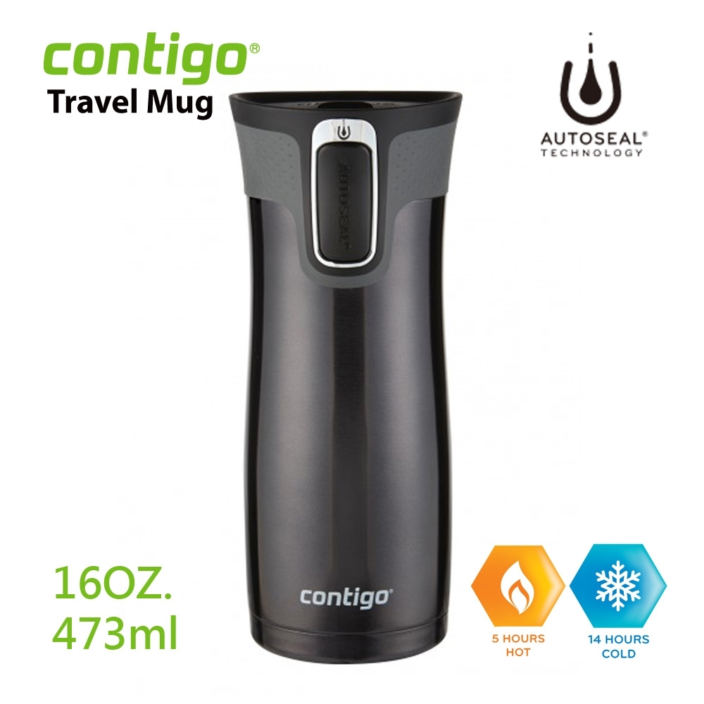 【CONTIGO】不銹鋼保溫杯473ml-黑(自動密封防漏)