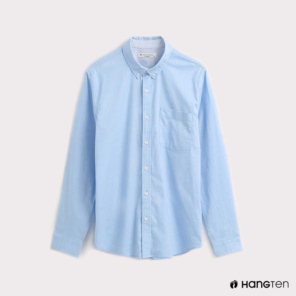 Hang Ten-男裝質感純色牛津襯衫-淺藍