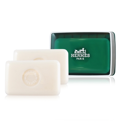 HERMES愛馬仕 橘綠之泉香皂(50g) 附皂盒 2入組_國際航空版