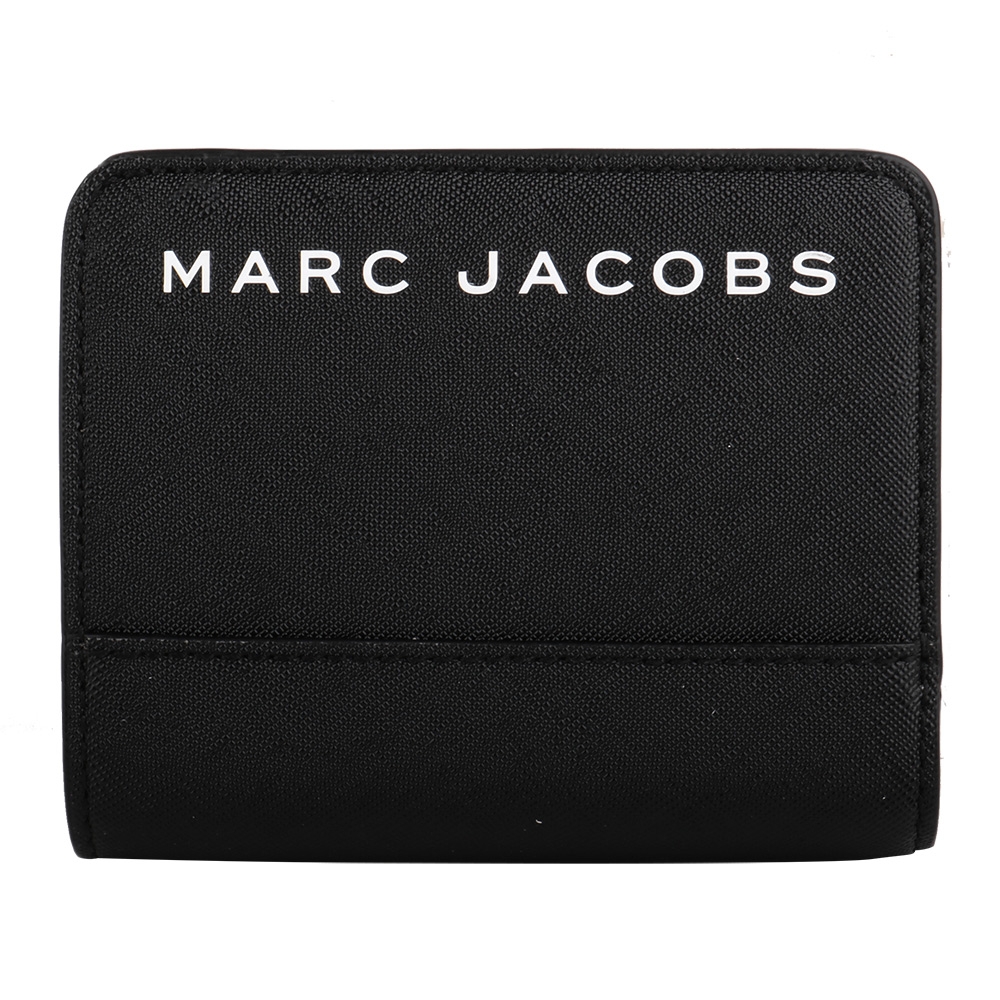 MARC JACOBS 白標字母防刮皮革暗釦拉鍊短夾(黑)