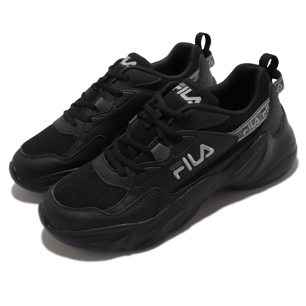 Fila 休閒鞋 Hidden Tape 4 男鞋 黑 全黑 皮革 斐樂 復古 老爹鞋 1J329W001