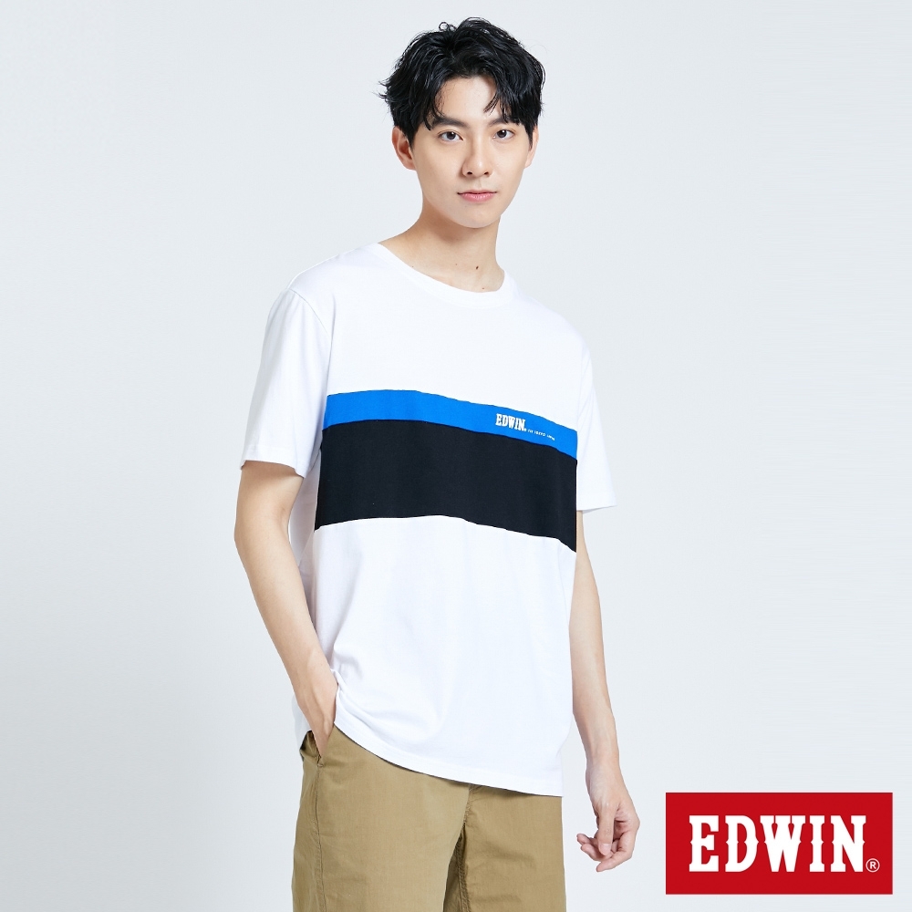 EDWIN EFS 中段剪接配色短袖T恤-男-白色