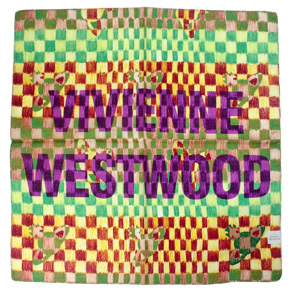 Vivienne Westwood   刺繡行星LOGO 馬賽克塗鴉底 純棉帕領巾(黃+綠)