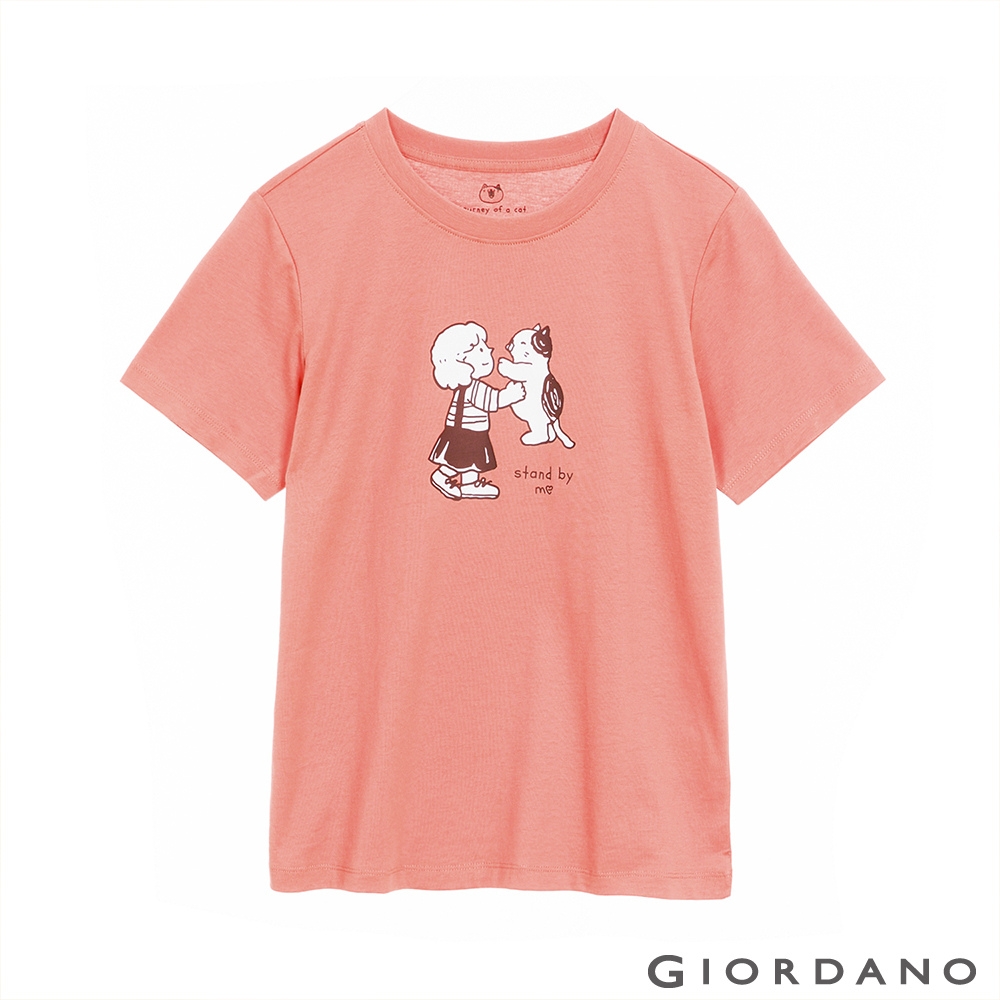 GIORDANO 女裝可愛貓咪印花短袖T恤 - 21 峽谷紅 product image 1