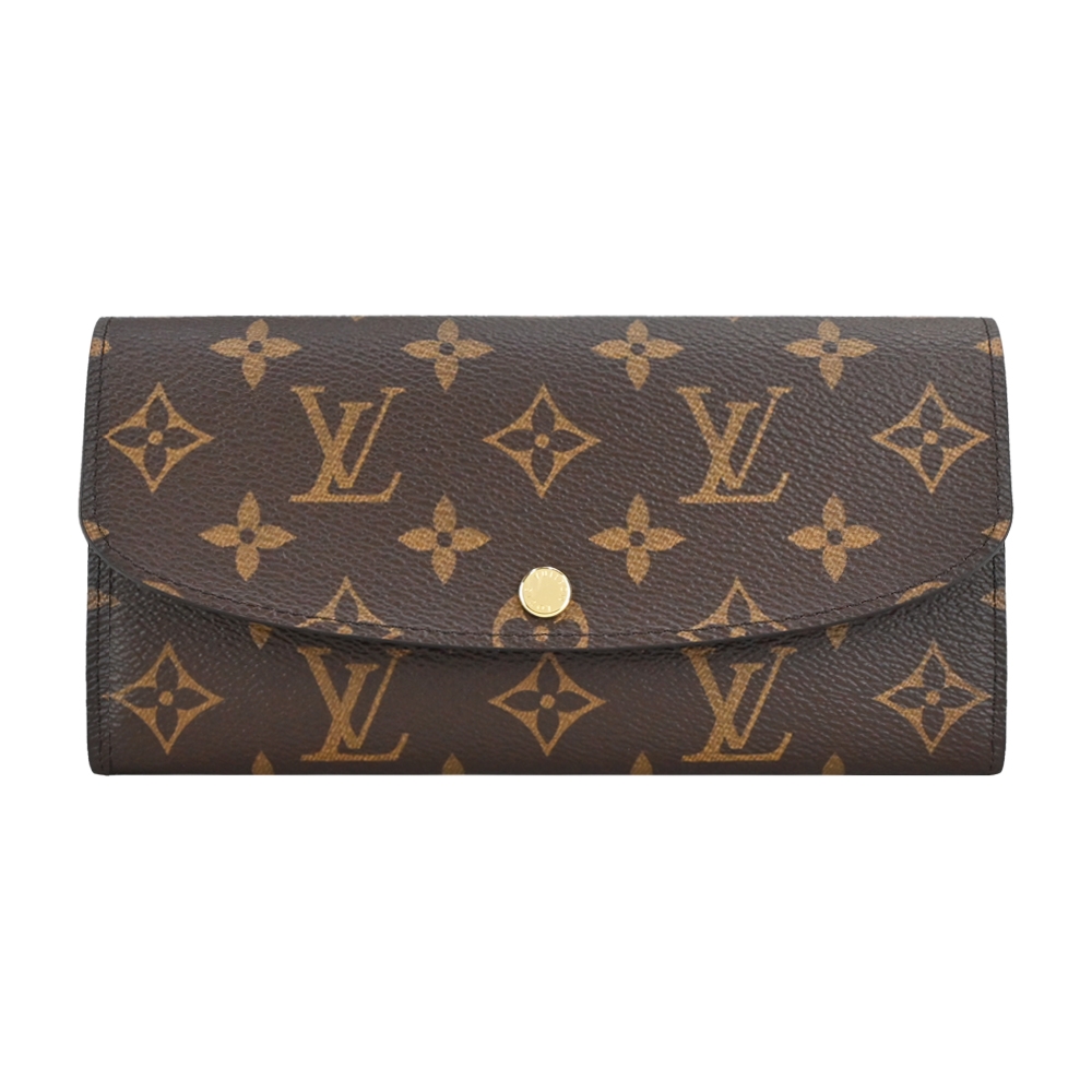 Louis Vuitton EMILIE 帆布皮革襯裡信封長夾(卡其/紅)M60697