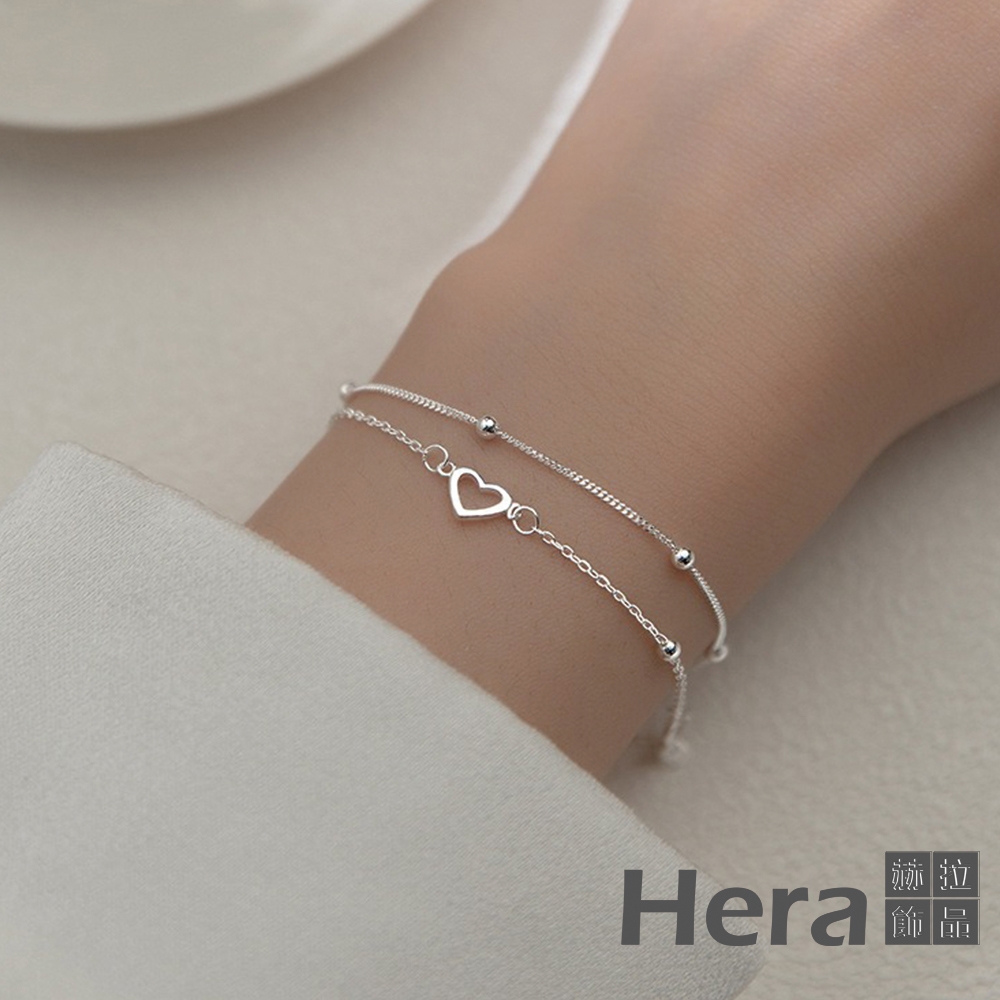 【Hera 赫拉】精鍍銀愛心女雙層圓豆豆光珠心形手鍊 H111040506