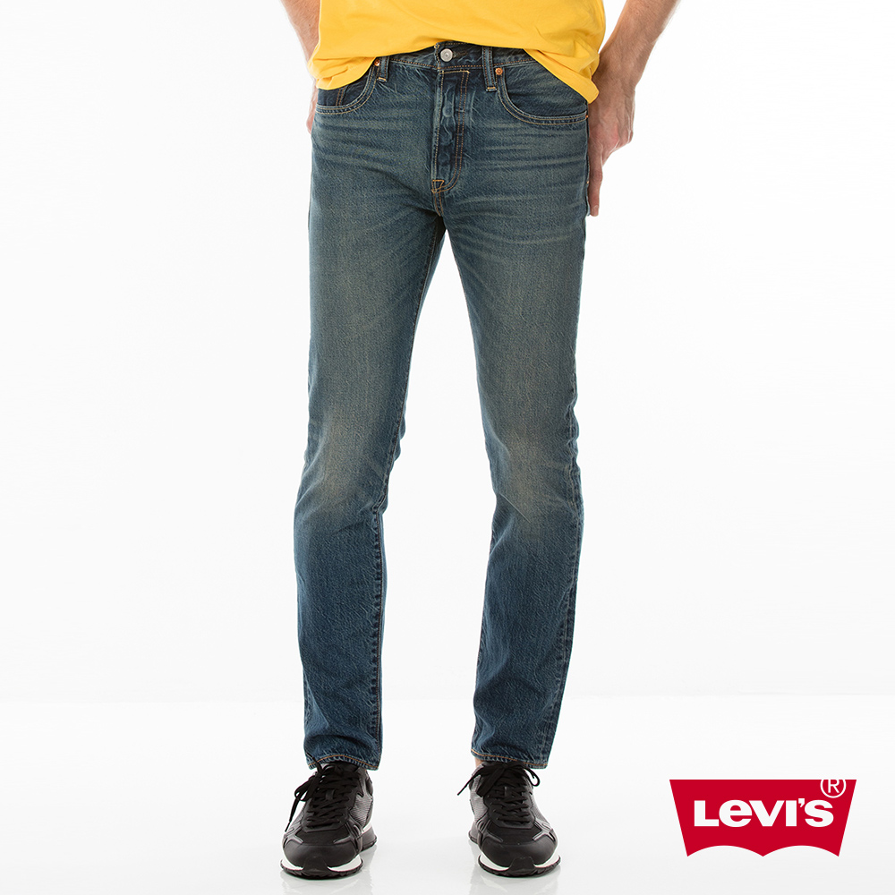 Levis 男款 上寬下窄 Taper 排扣牛仔長褲 中厚硬挺