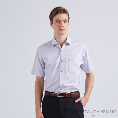 【ROBERTA諾貝達】 商務襯衫 進口素材 修身版 經典條紋 簡約款短袖襯衫 白紫