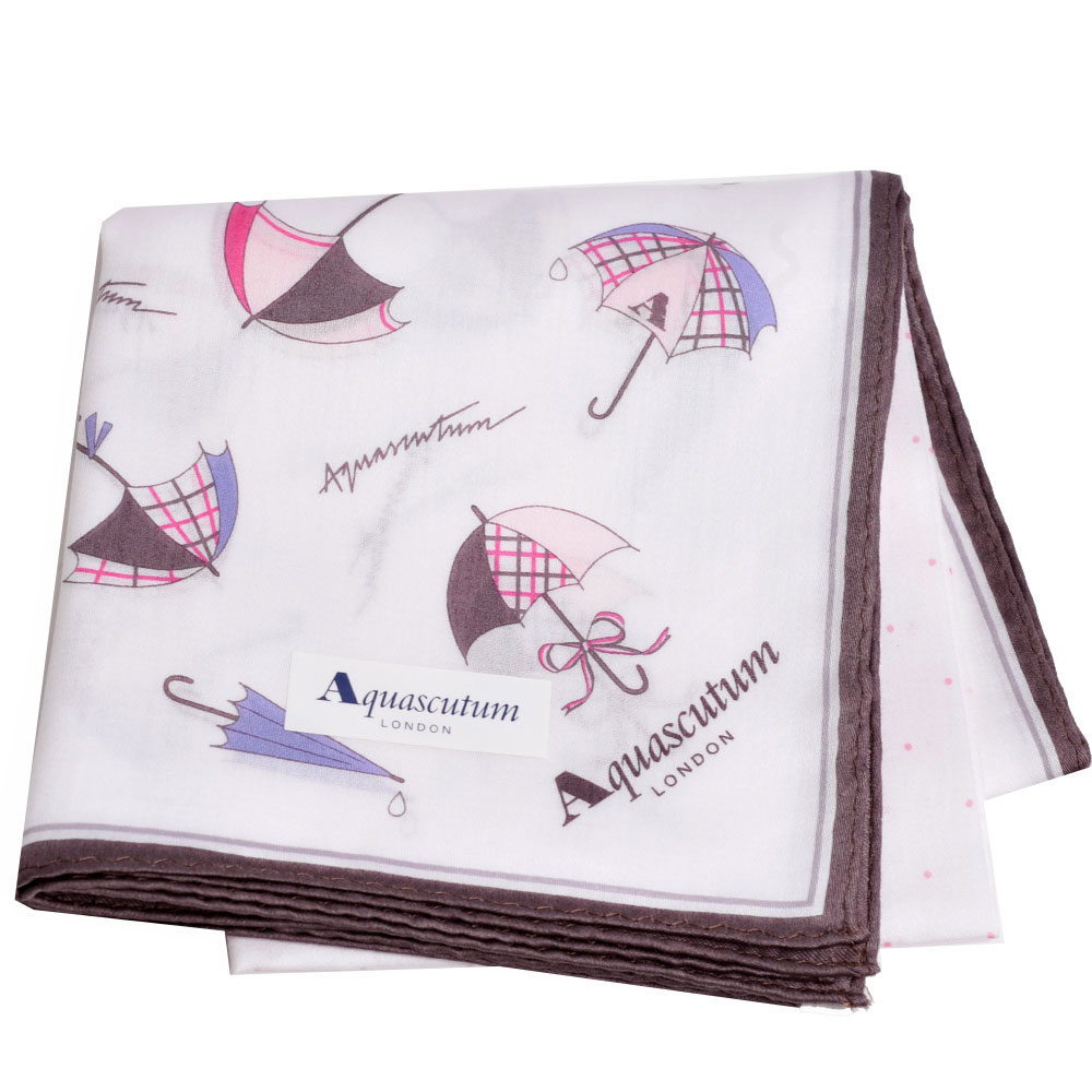 Aquascutum 風格時尚仕女品牌雨傘圖騰字母LOGO帕領巾(粉紅系)