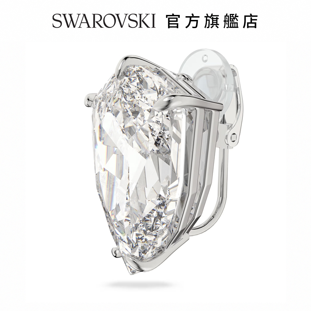SWAROVSKI 施華洛世奇 Mesmera 夾式耳環 單個，三角形明亮式切割, 白色, 鍍白金色