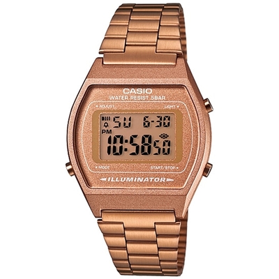 CASIO 大錶面簡約酒桶型數位錶-B640WC-5A咖啡金/35mm