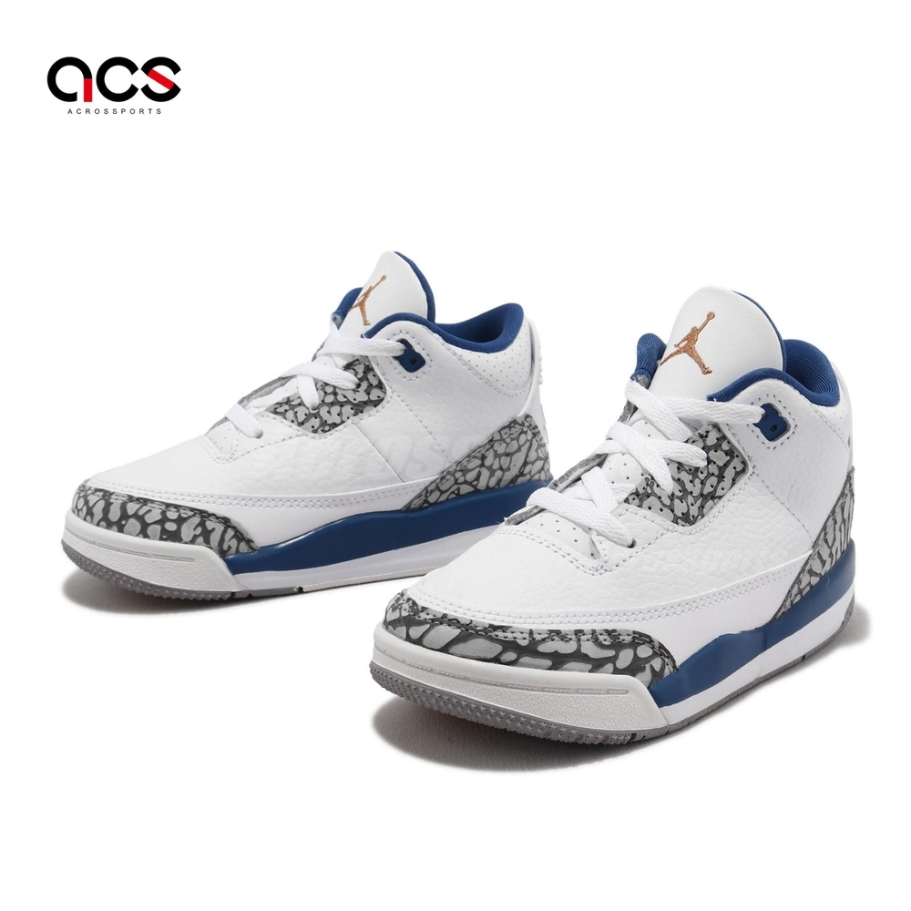 Nike 籃球鞋Jordan 3 Retro TD 小童童鞋白藍爆裂紋巫師運動鞋小朋友