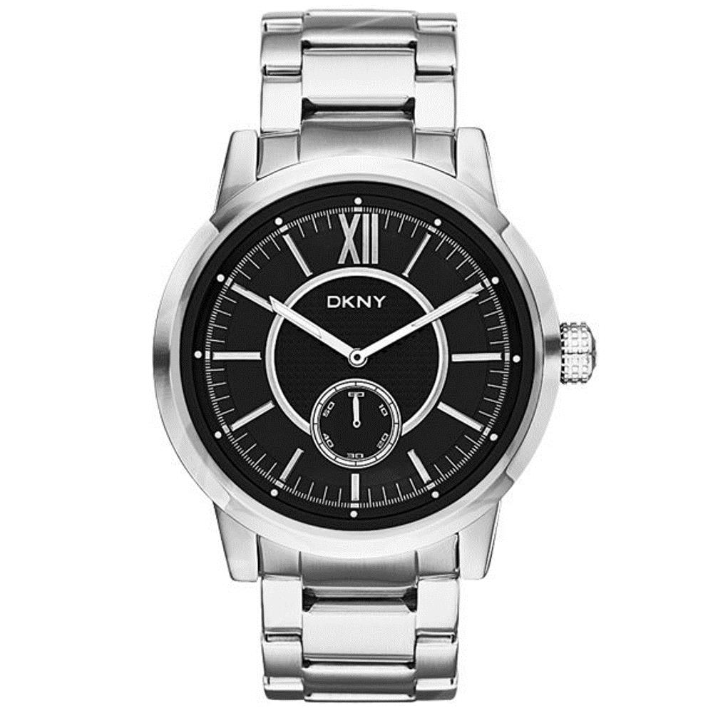 DKNY 摩登紐約時尚都會腕錶鋼帶-銀黑-44mm