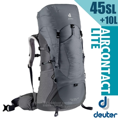 德國Deuter Aircontact Lite 45+10SL 專業輕量減震拔熱透氣背包_深灰/黑