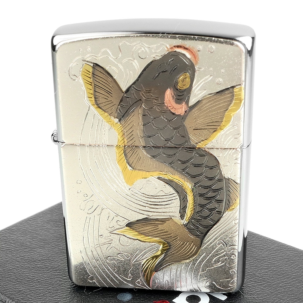 ZIPPO 日系~傳統藝術-鯉魚圖案電鑄板貼片加工打火機