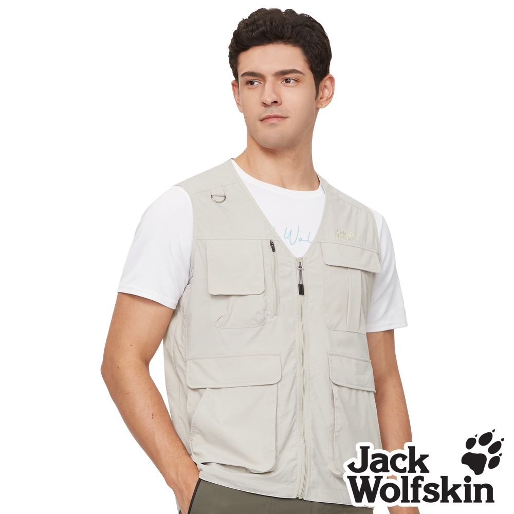 【Jack wolfskin 飛狼】男 機能多口袋透氣網布拼接背心 釣魚背心『米卡』