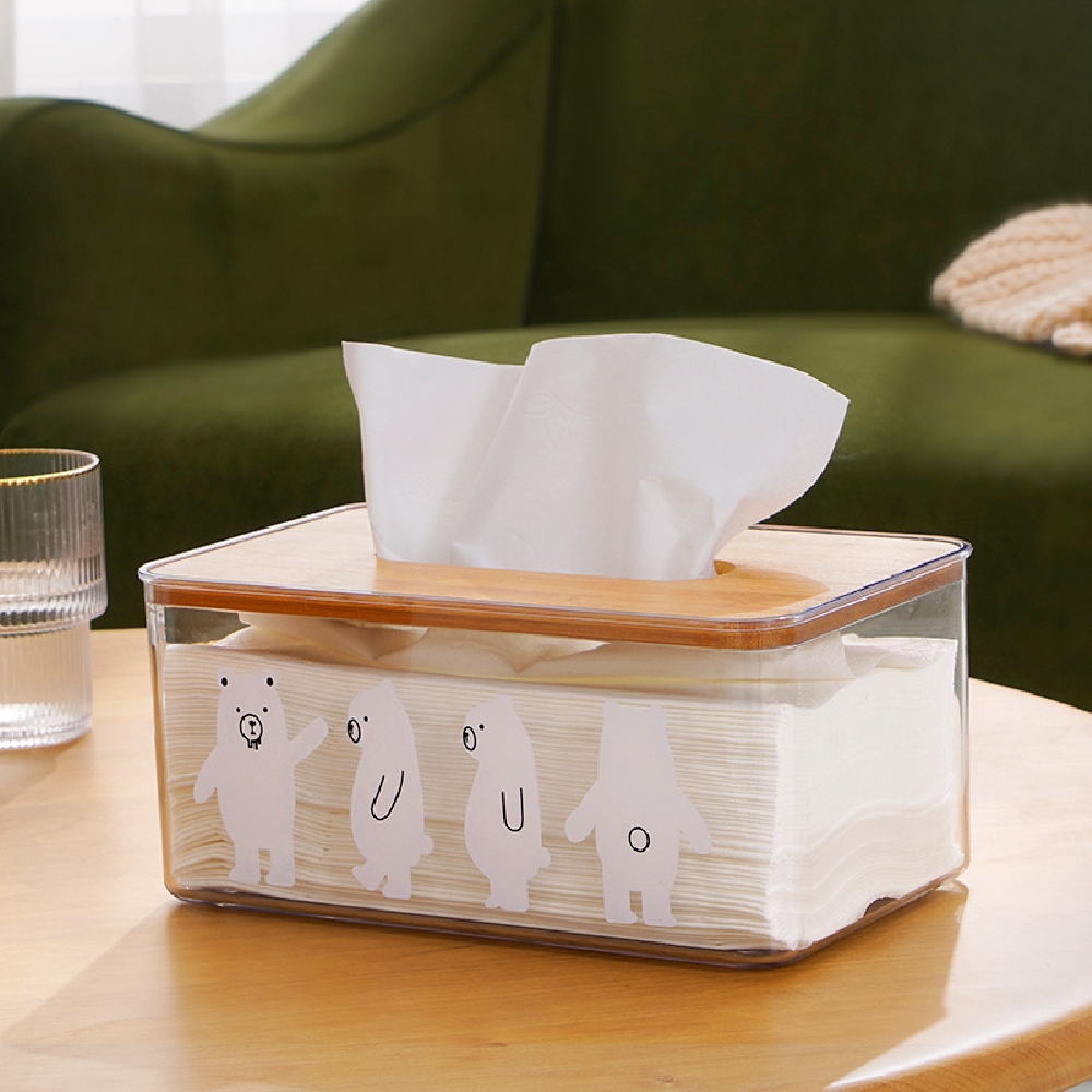 荷生活 PET材質北極熊透明紙巾盒 桌面臥房衛生紙收納盒-大號