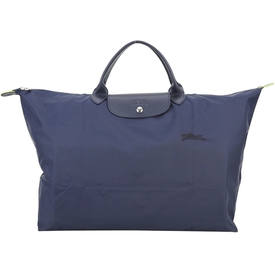 LONGCHAMP Le Pliage Green 奔馬刺繡尼龍手提旅行袋(S/海藍色)