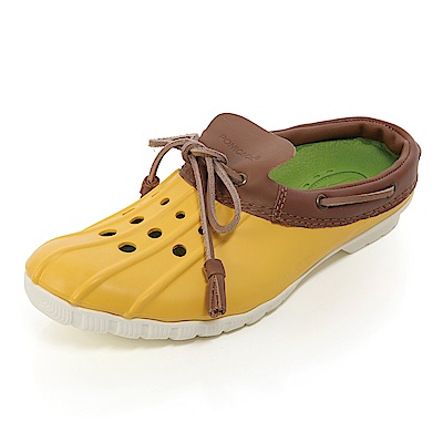 美國加州 PONIC&Co. CODY 防水輕量 洞洞半包式拖鞋 雨鞋 黃色 防水鞋 休閒鞋 懶人鞋 真皮流蘇 環保膠鞋