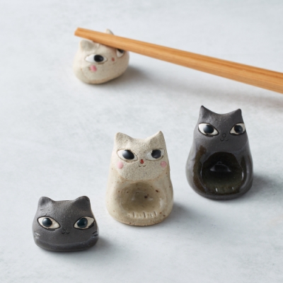 日本美濃燒 - 陶製手作筷架 - 貓咪雙件組(4款可選)