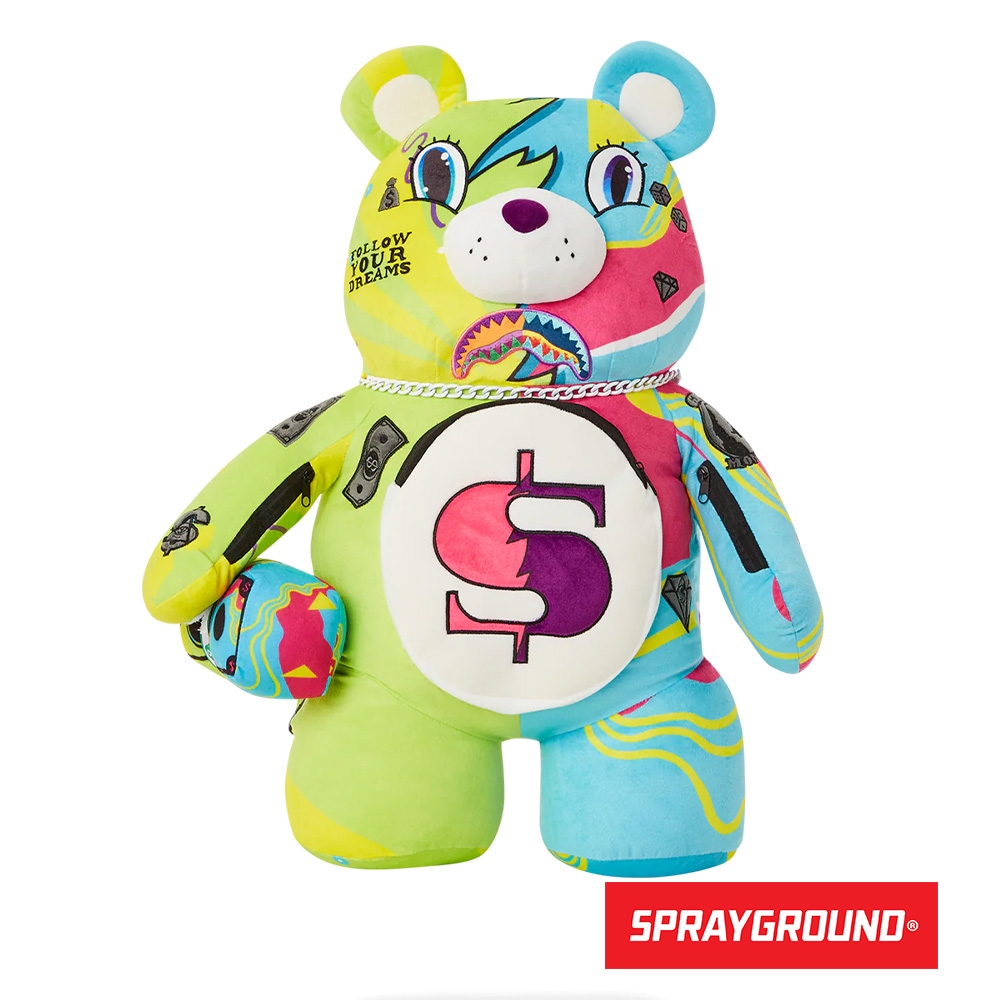 SPRAYGROUND-SUPER-WEIRD-拼色金錢泰迪熊後背包-藍綠色